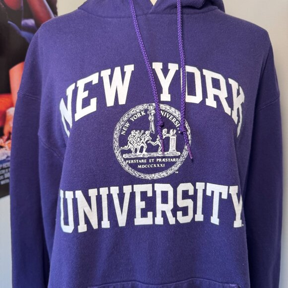 Collegiate New York University Purple and White Long Sleeve Hooded Sweatshirt - Picture 4 of 15